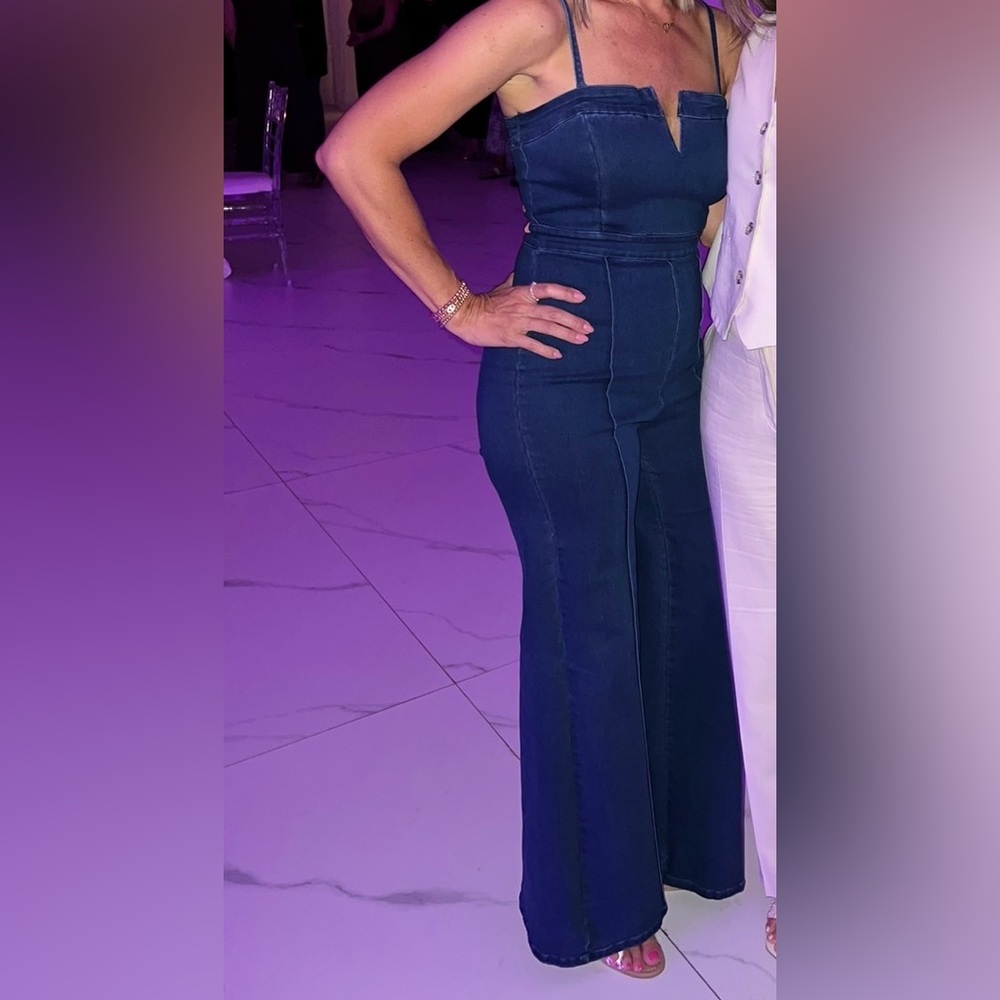Flying Tomato Dark Blue Denim Strapless Jumpsuit - Picture 3 of 3